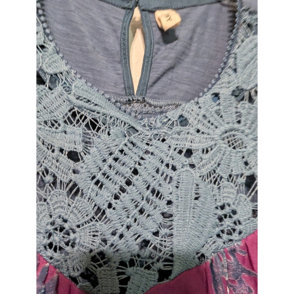 Tiny Anthropologie Lace Burnout Velvet Mixed Media Sleeveless Top Purple Blue‎ L - Picture 3 of 16